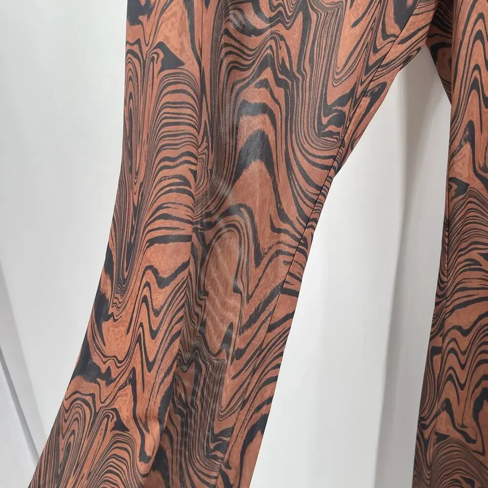 GOOD AMERICAN Mesh Flare Pants Size 3XL Plus Size Cover Up Sheer Chai Swirl NWT